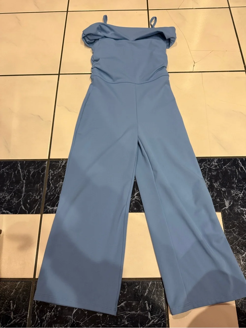 abercrombie kids Dusty Blue Cold-Shoulder Wide-Leg Jumpsuit